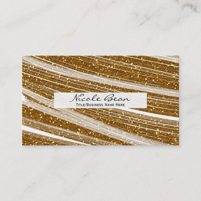 Gold Sparkle Glitter & White Chic Business Cards (Front)