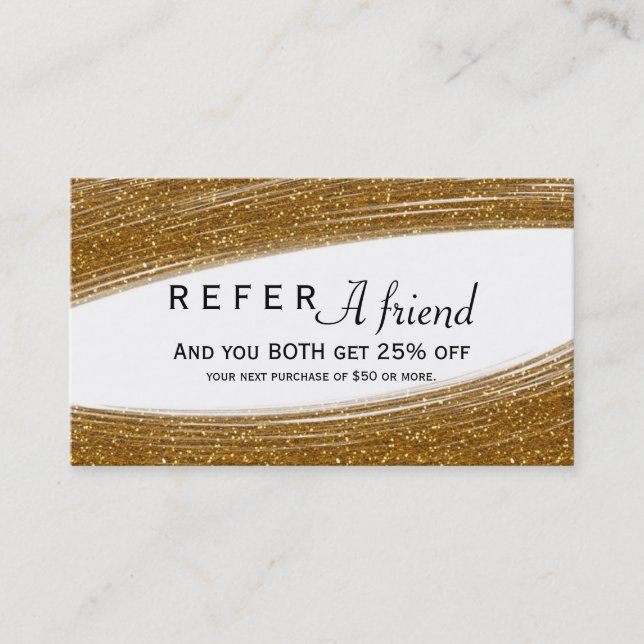 Gold Sparkle Glitter & White Chic Client Card (Front)