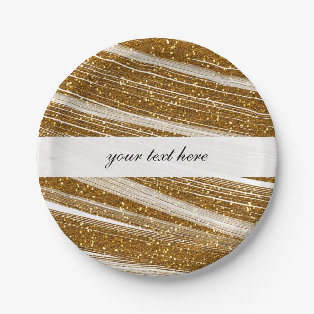 Gold Sparkle Glitter & White Chic Party Plates (Front)