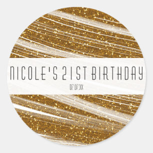 Gold Sparkle Glitter & White Party Favour Stickers