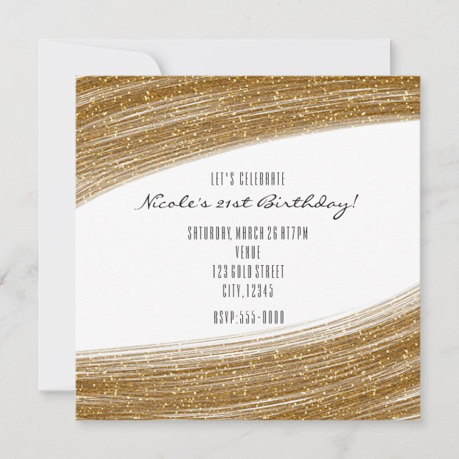 Gold Sparkle Glitter & White Party Invitations (Front)