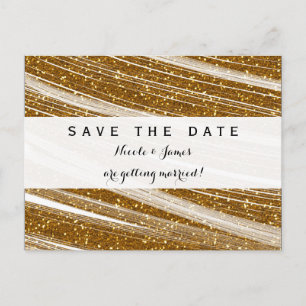 Gold Sparkle Glitter White Save The Date Postcard