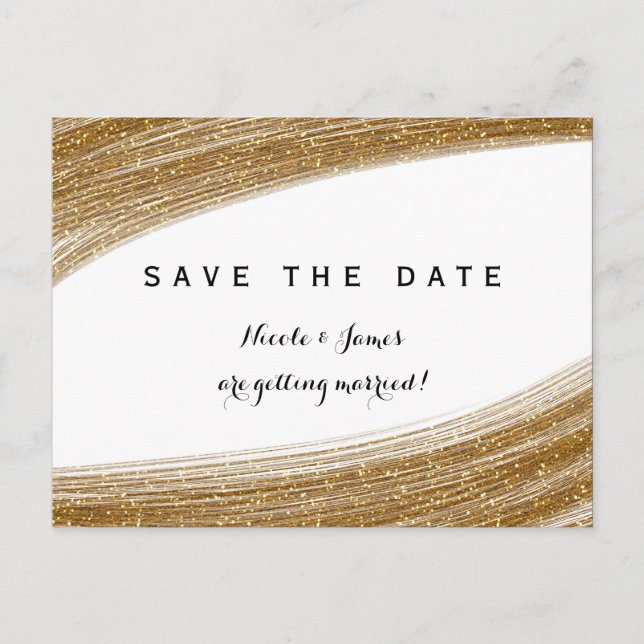 Gold Sparkle Glitter White Save The Date Postcard (Front)