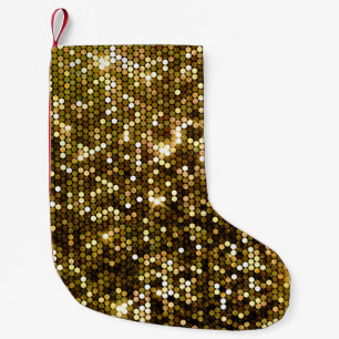 Gold sparkle: glittering background. small christmas stocking