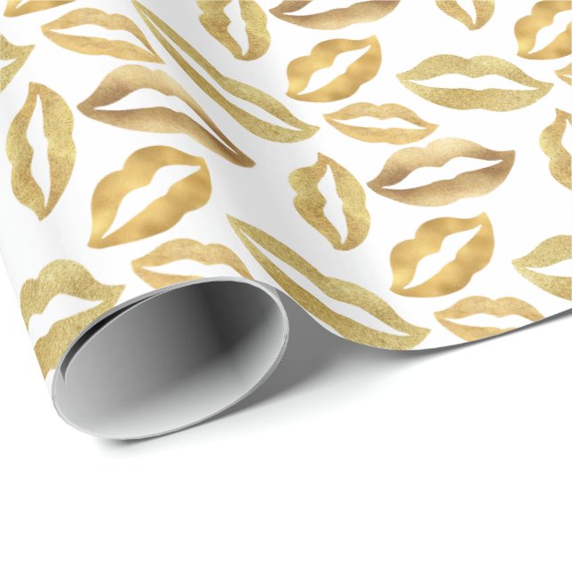 Gold Sparkle Glitz Lips Kisses Wrapping Paper (Roll Corner)