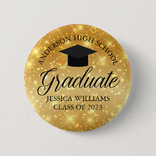 Gold Sparkle Graduate Chic Class of 2023 Name Tag 2 Inch Round Button
