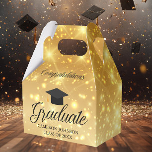 Gold Sparkle Graduate Chic Graduation Party Favor Box