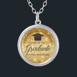 Gold Sparkle Graduate Custom Chic 2023 Graduation Silver Plated Necklace<br><div class="desc">Elegant faux gold sparkle graduation necklace gift for a high school or college graduate with your custom school name and class in the centre. Personalize this chic,  modern graduation accessory.</div>