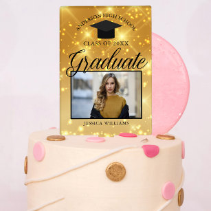 Gold Sparkle Graduate Photo Chic Custom Graduation Cake Pick