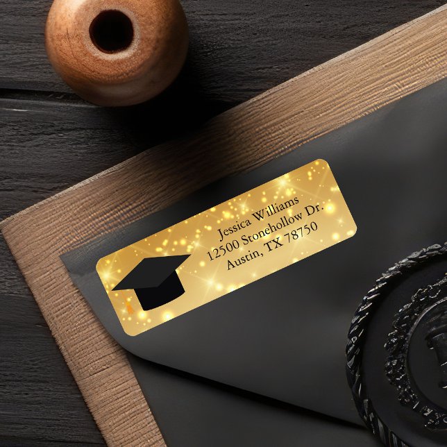 Gold Sparkle Graduation Cap Chic Adresse de retour (Créateur téléchargé)