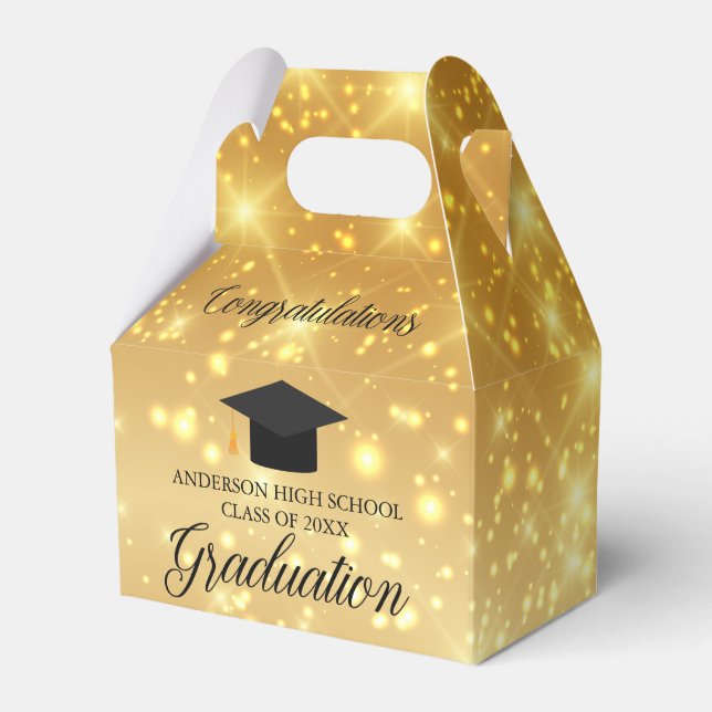 Gold Sparkle Graduation Chic Custom 2024 Party Favor Box (Front Side)