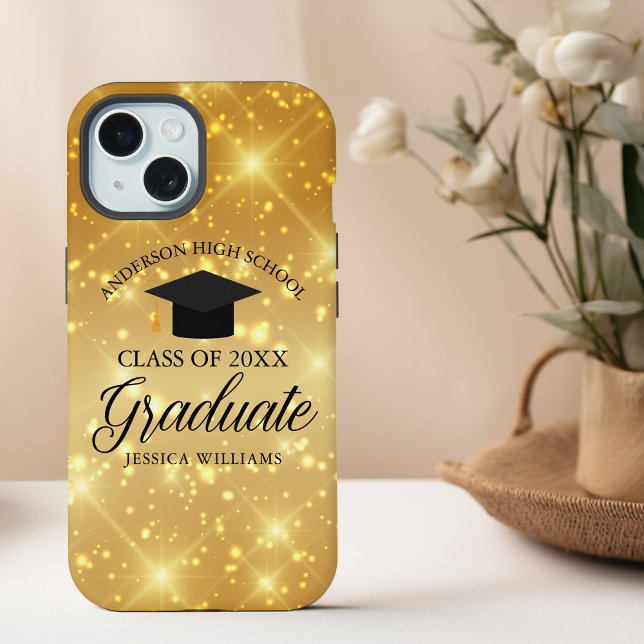 Gold Sparkle Graduation Chic Custom 2025 Graduate iPhone 15 Case (Creator Uploaded)