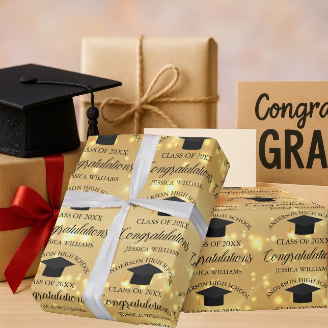 Gold Sparkle Graduation Elegant Custom Graduate Wrapping Paper (Creator Uploaded)