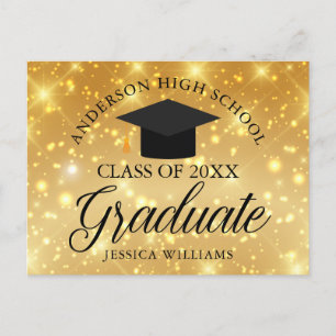 Gold Sparkle Graduation Party Custom Announcement Postcard