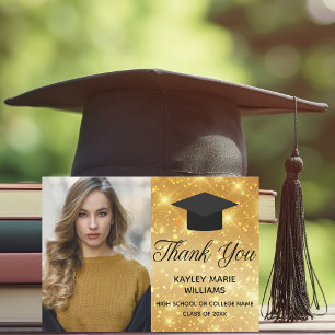 Gold Sparkle Graduation Photo Chic 2022 Graduate Thank You Card
