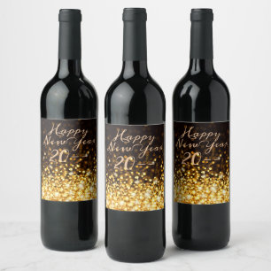 Gold Sparkle Happy New Year Wine Label
