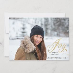 Gold Sparkle Joy Christmas Family Photo Cards
