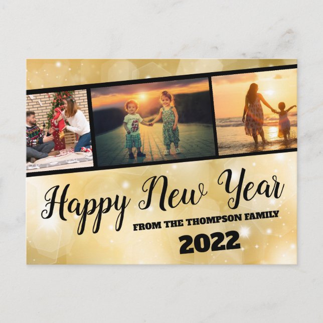Gold Sparkle Joyeux Nouvel An Photo Collage Carte  (Devant)
