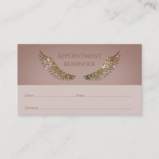 Gold Sparkle Lashes Appointment Reminder Pink Grey Business Card (Front)