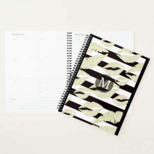 Gold Sparkle Lips Monogram Planner