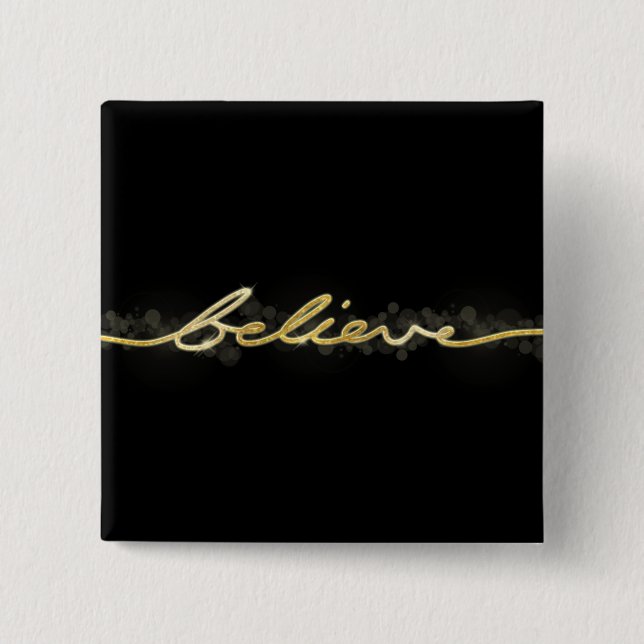 Gold Sparkle Look Bokeh Believe Christmas 2 Inch Square Button (Front)