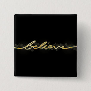 Gold Sparkle Look Bokeh Believe Christmas 2 Inch Square Button