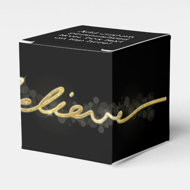 Gold Sparkle Look Bokeh Believe Christmas Favor Box (Front Side)