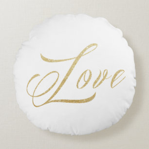 Gold Sparkle Love Round Throw Pillow