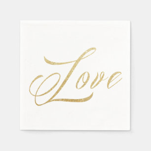 Gold Sparkle Love Wedding Paper Napkins Set
