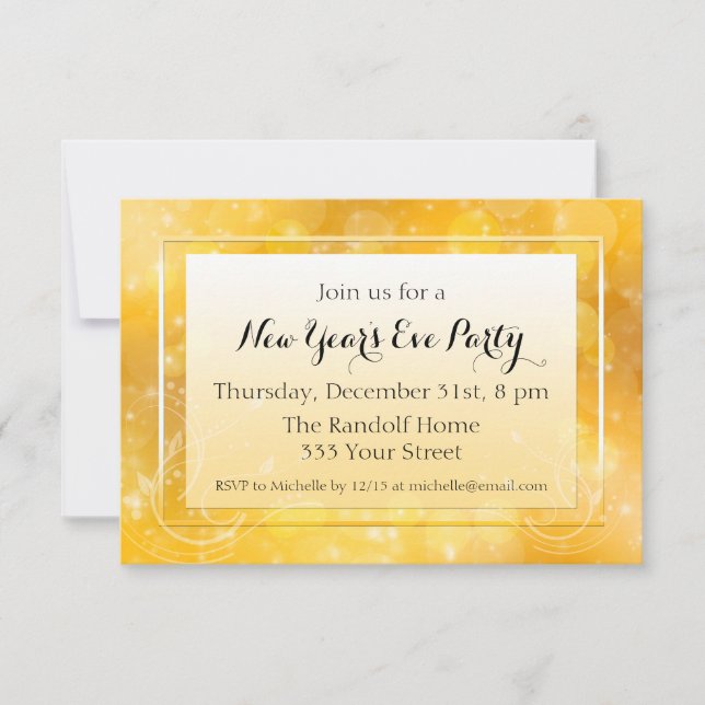 Gold Sparkle New Year's Eve Party Invitations (Front)