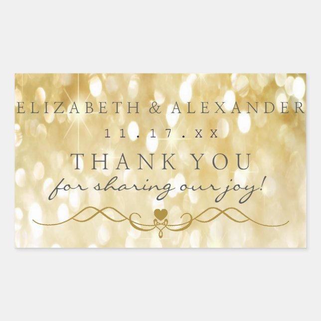 Gold Sparkle Personalized Thank You Wedding Sticker (Front)