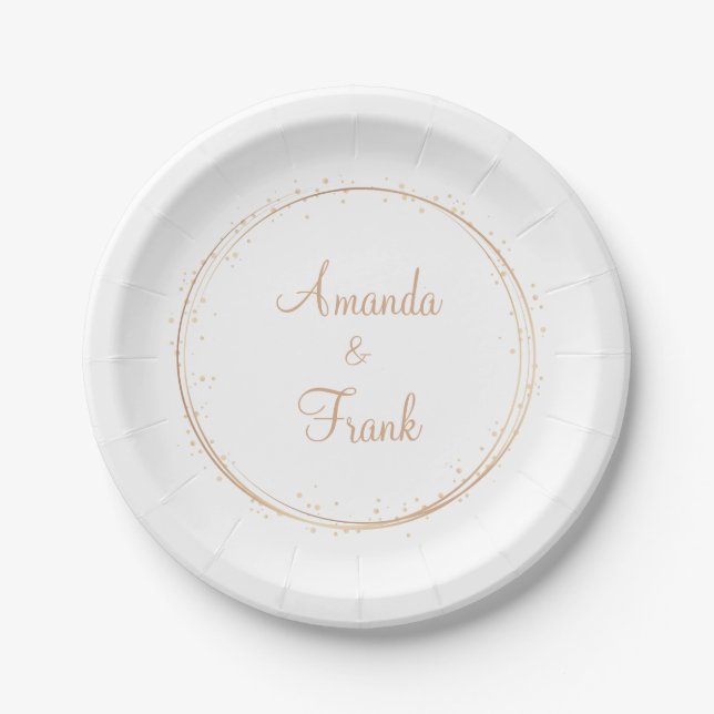 Gold Sparkle Personalized Wedding Paper Plate (Front)