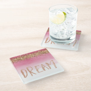 Gold Sparkle Pink Ombre Glitter Dream     Glass Coaster