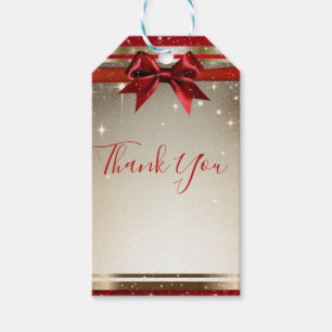 Gold Sparkle Red Bow Chic Elegant Holiday Party Gift Tags
