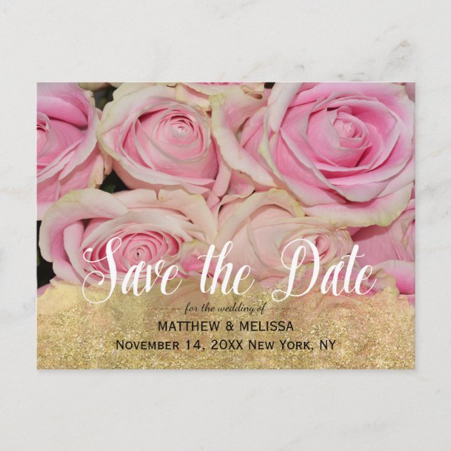 Gold Sparkle Save the Date Personalized Photo Announcement Postcard (Front)