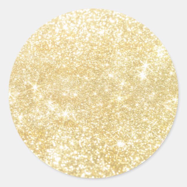 Gold Sparkle Shimmer Trendy Custom Classic Round Sticker (Front)
