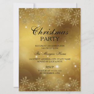 Gold Sparkle Snowflake Christmas Holiday Invite
