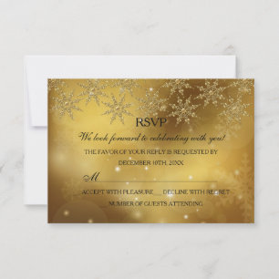 Gold Sparkle Snowflake Christmas Holiday RSVP Card