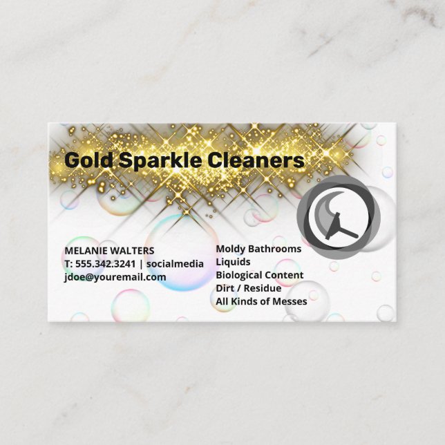 Gold Sparkle | Soap Bubbles | Squeegee Business Card (Front)