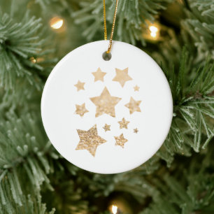 Gold sparkle Star Christmas Holiday white Ceramic Ornament