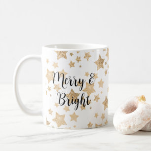 Gold sparkle Stars Christmas Merry Biright white Coffee Mug