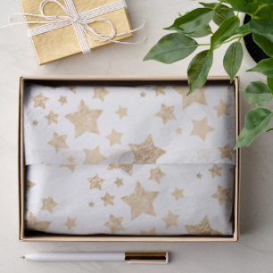 Gold sparkle Stars Merry Christmas Holiday white Tissue Paper
