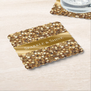 Gold Sparkle Stars Paper Coaster