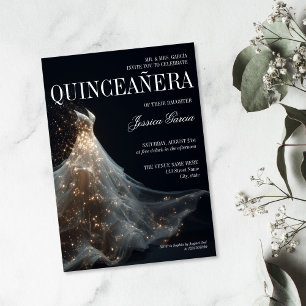 Gold Sparkle Sweet 16 Dress Quinceanera Invitation