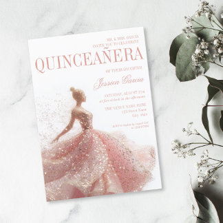 Gold Sparkle Sweet 16 Dress Quinceanera Invitation