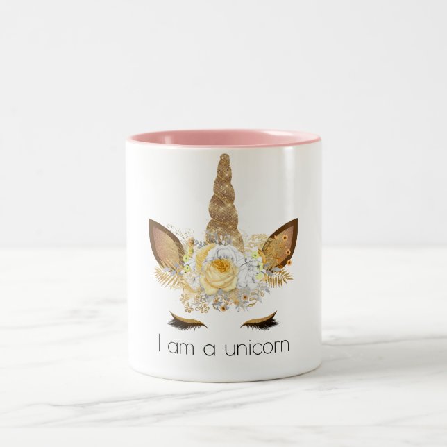 Gold Sparkle Unicorn Two-Tone Coffee Mug (Center)