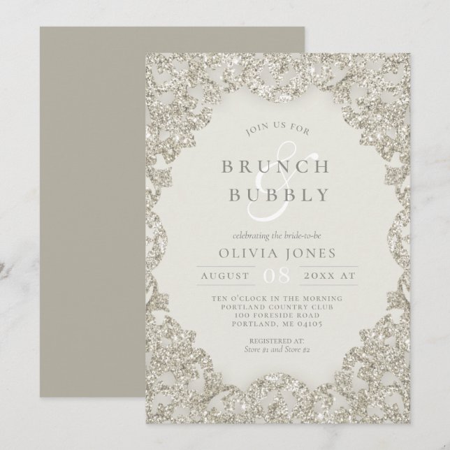 Gold Sparkle Vintage Elegance Brunch and Bubbly Invitation (Front/Back)