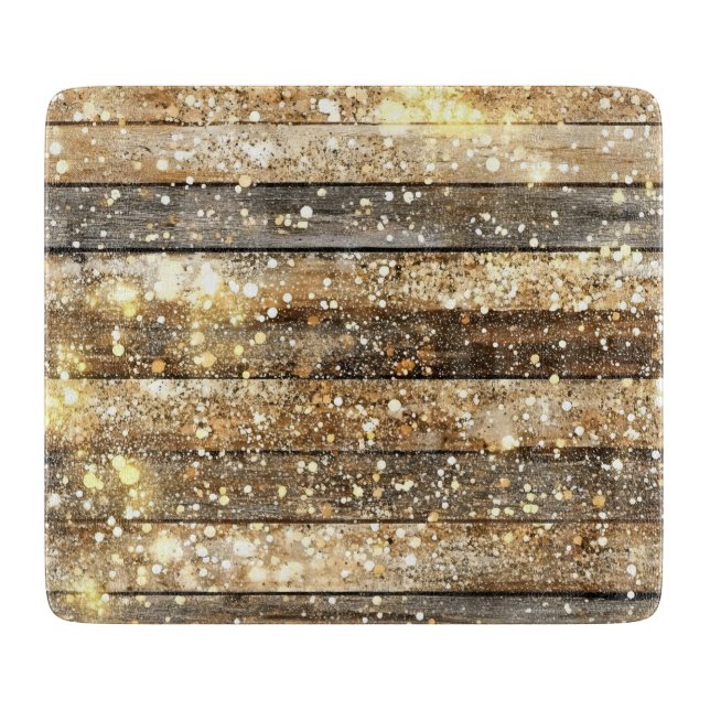 Gold Sparkle Wood Pattern Cutting Board (Front)