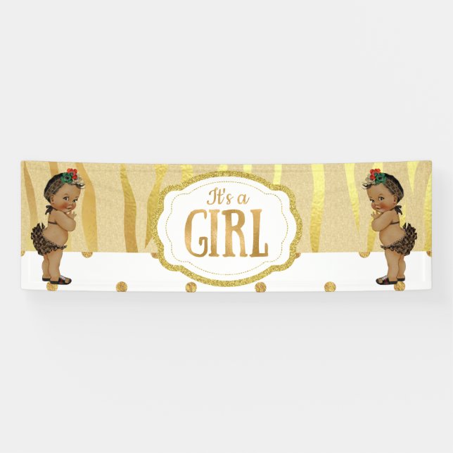 Gold Sparkle Zebra Print Baby Shower Banner (Horizontal)
