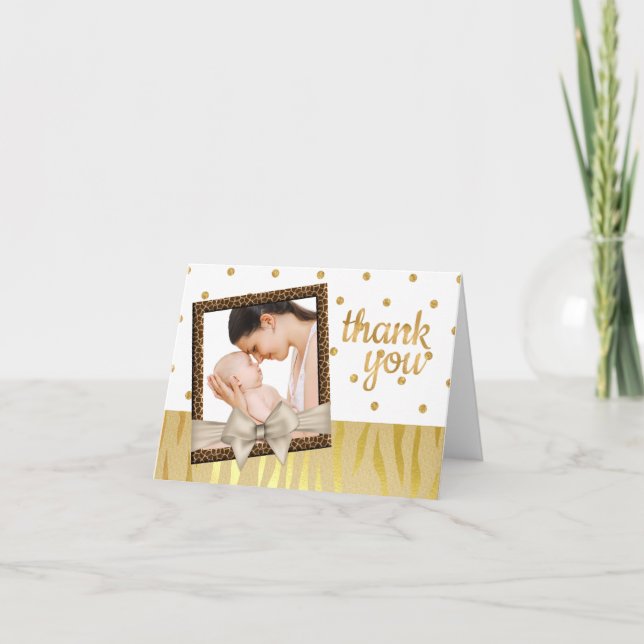 Gold Sparkle Zebra Print Baby Shower Thank You (Front)